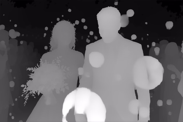 Depth Anything V3 Mono Large depth map of Wedding, soap bubbles