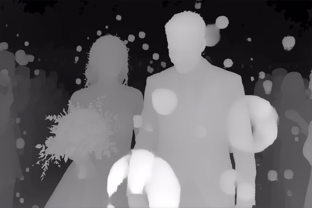 Depth Anything V3 Mono Large depth map of Wedding, soap bubbles