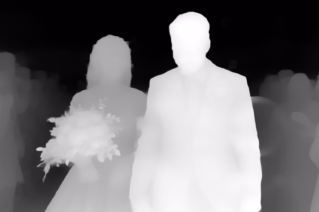 Depth Anything V1 Large depth map of Wedding, soap bubbles