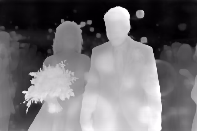 Depth Anything V1 ZoeDepth KITTI depth map of Wedding, soap bubbles