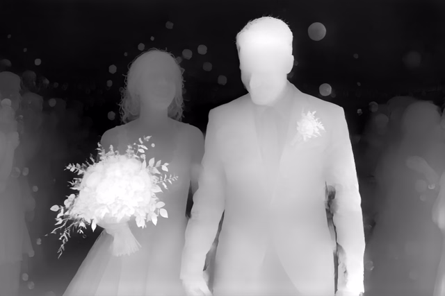 Depth Anything V2 Metric Indoor Large depth map of Wedding, soap bubbles