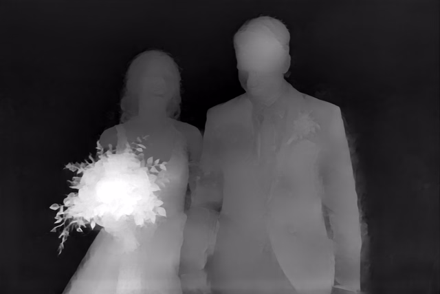 Depth Anything V2 Metric Indoor Small depth map of Wedding, soap bubbles
