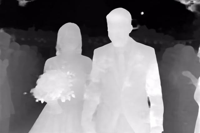 Metric3D v2 ViT-giant2 depth map of Wedding, soap bubbles