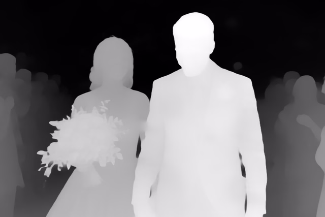 UniDepth v2 ViT-L depth map of Wedding, soap bubbles