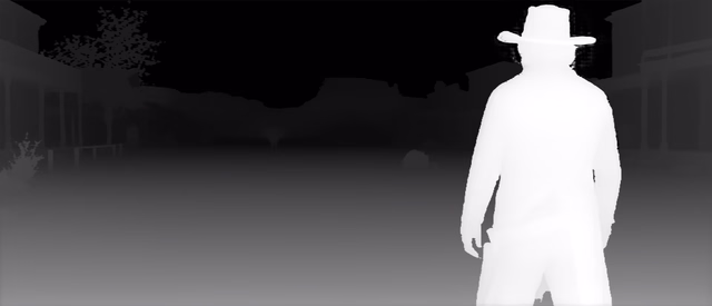 Depth Anything V3 Mono Large depth map of Western duel